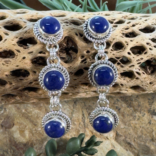 Lapis Lazuli Triple Drop Earrings by Artie Yellowhorse