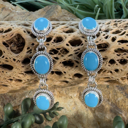 Sleeping Beauty Turquoise Oval Sterling Silver Earrings by Artie Yellowhorse