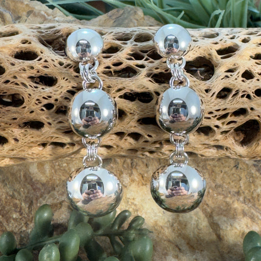 Traditional Triple Drop Sterling Silver Earrings by Artie Yellowhorse