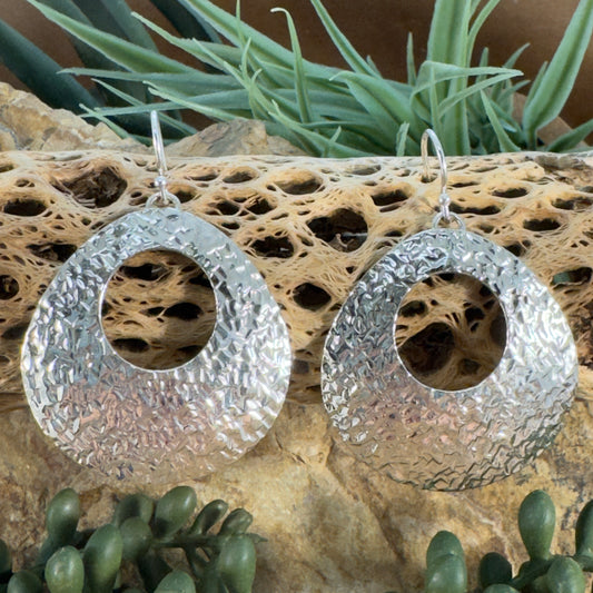 Sterling Silver Abstract Teardrop Hammered Earrings by Artie Yellowhorse