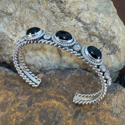 Sterling Silver Black Onyx Three-Stone Cuff Bracelet by Artie Yellowhorse
