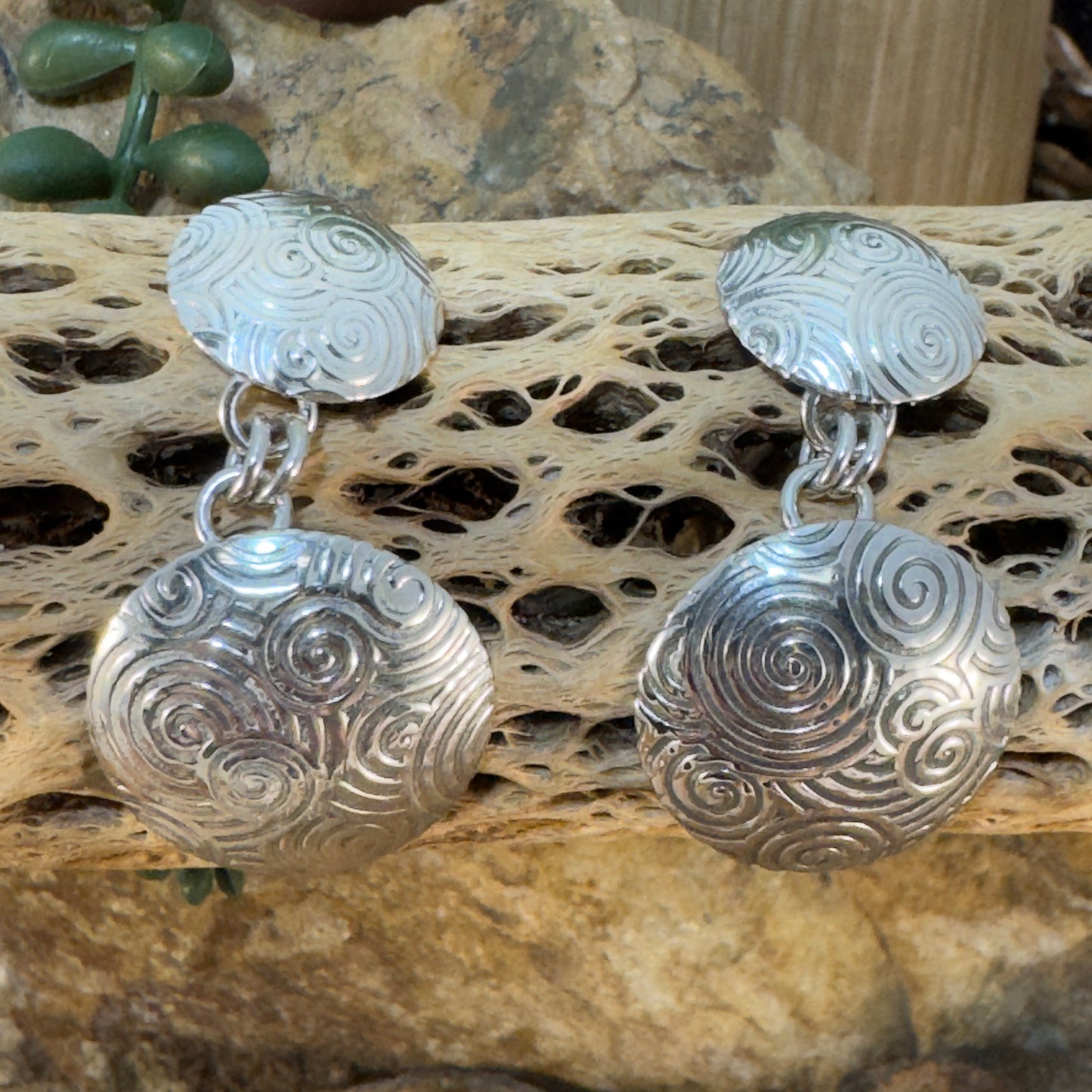 Traditional Sterling Silver Spiral Double Disc Earrings by Artie Yellowhorse