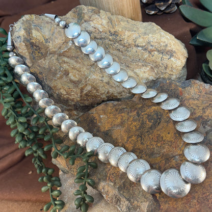 Vintage - Graduated Sterling Silver Stamped Disc Necklace - Estate