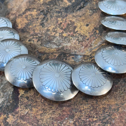 Vintage - Graduated Sterling Silver Stamped Disc Necklace - Estate