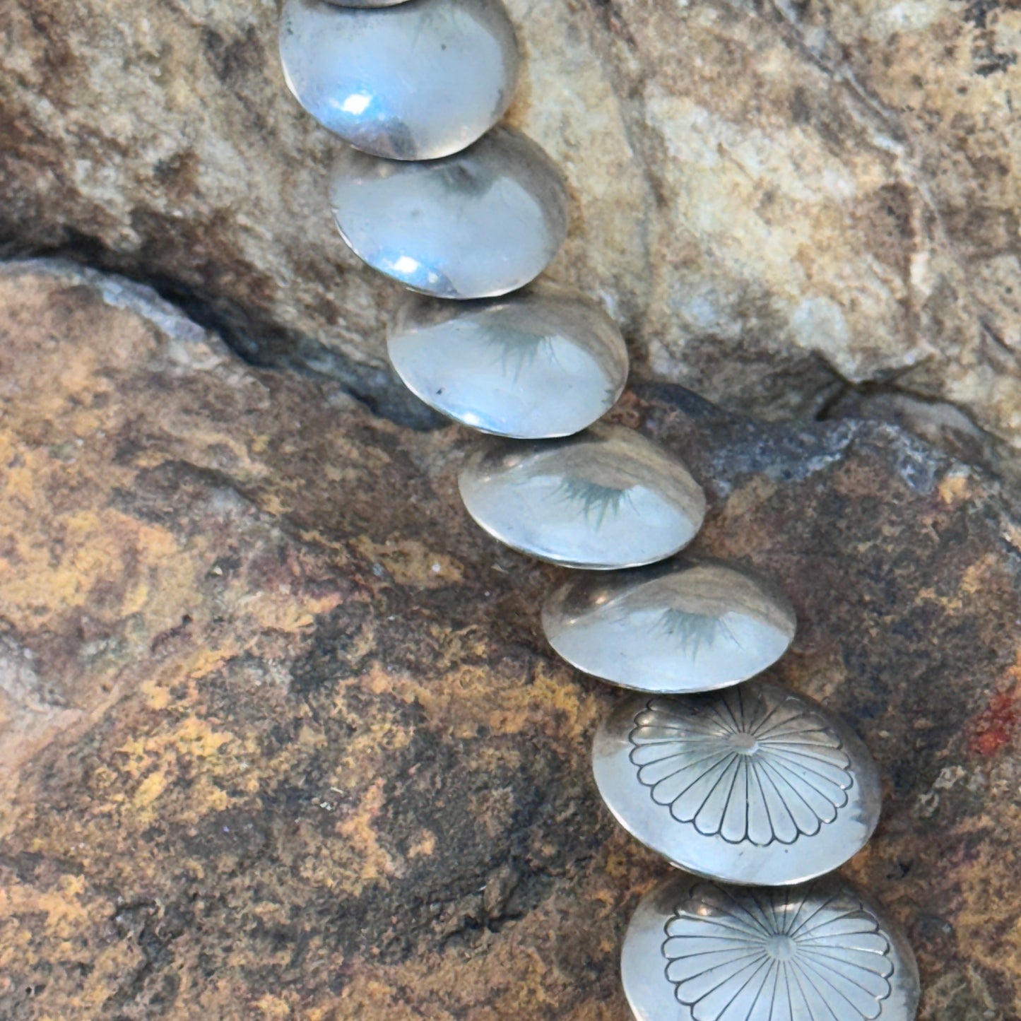 Vintage - Graduated Sterling Silver Stamped Disc Necklace - Estate