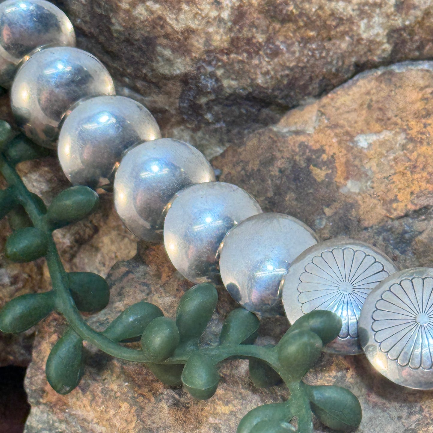 Vintage - Graduated Sterling Silver Stamped Disc Necklace - Estate