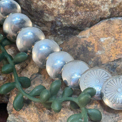 Vintage - Graduated Sterling Silver Stamped Disc Necklace - Estate