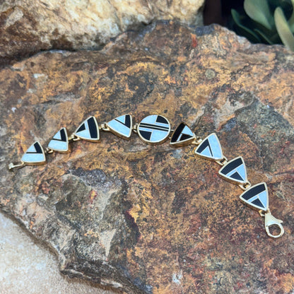 Vintage - Ray Tracey Knifewing 14k Gold Bracelet – Opal & Black Jade Inlay - Estate