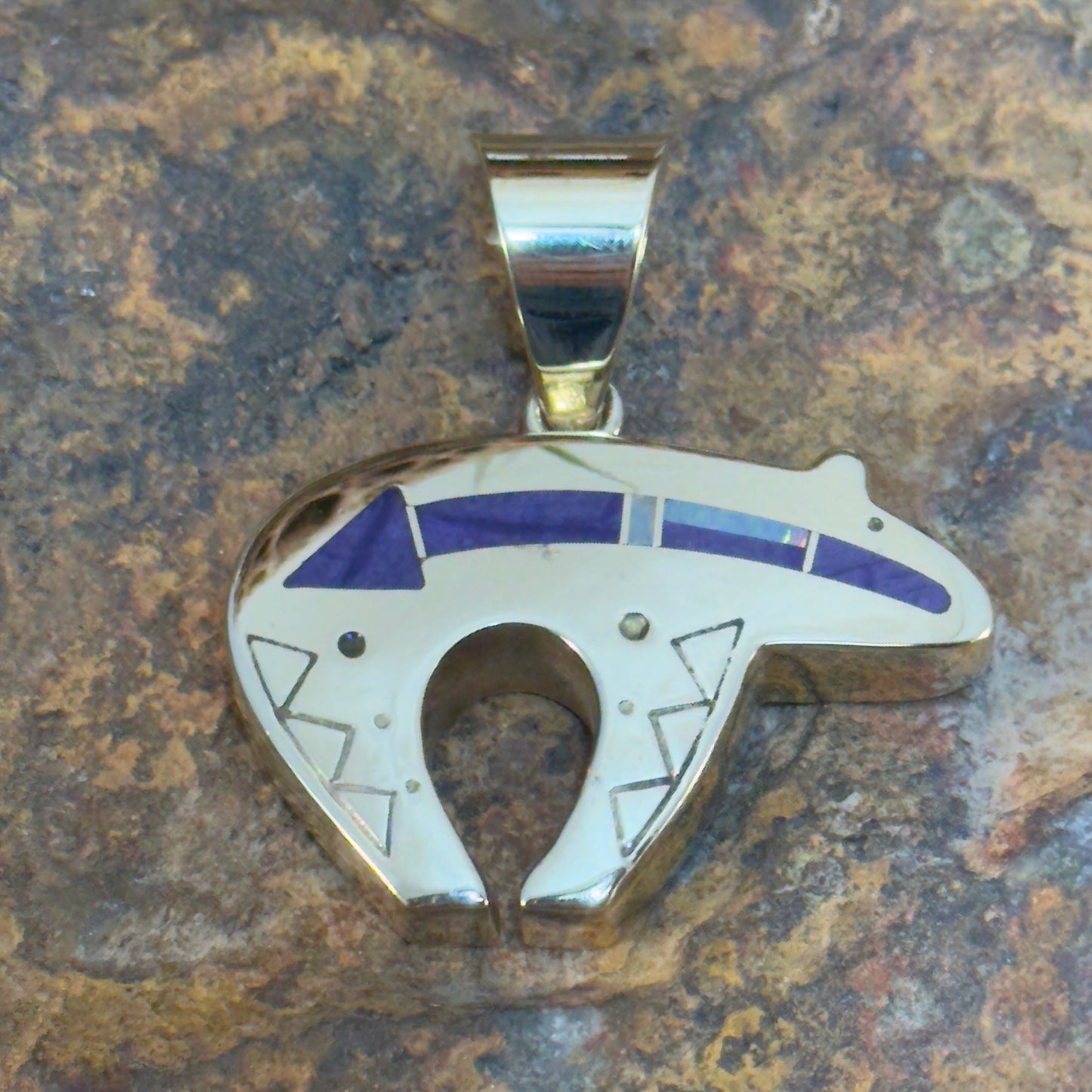 Ray Tracey Knifewing 14k Gold Bear Pendant with Sugilite