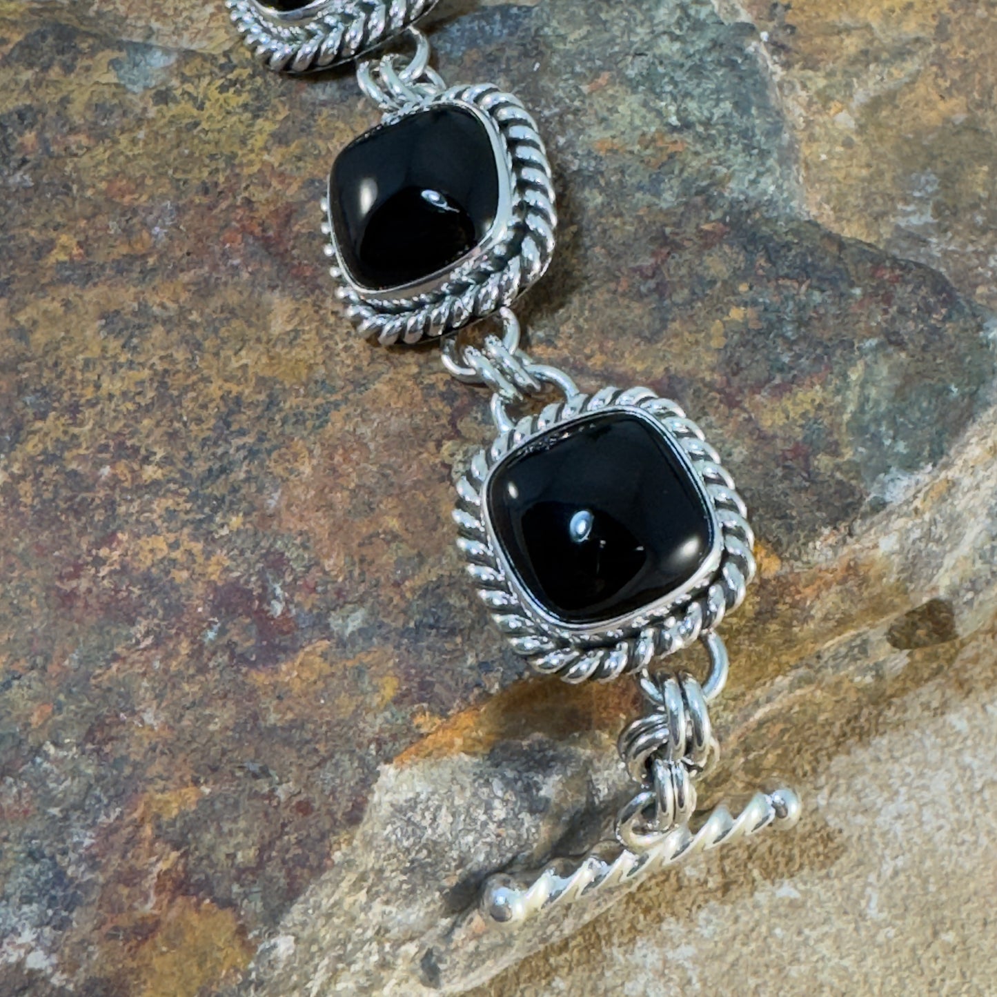 Sterling Silver Black Onyx Square Link Bracelet by Artie Yellowhorse