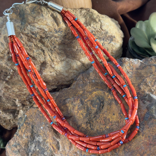 Red Coral Beaded Necklace by Artie Yellowhorse