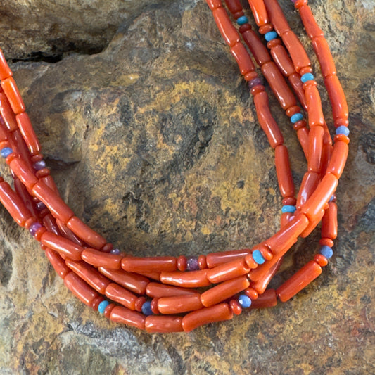 Red Coral Beaded Necklace by Artie Yellowhorse