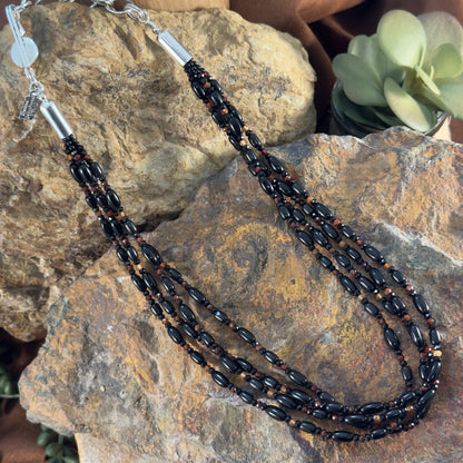 Black Onyx & Garnet Beaded Necklace by Artie Yellowhorse