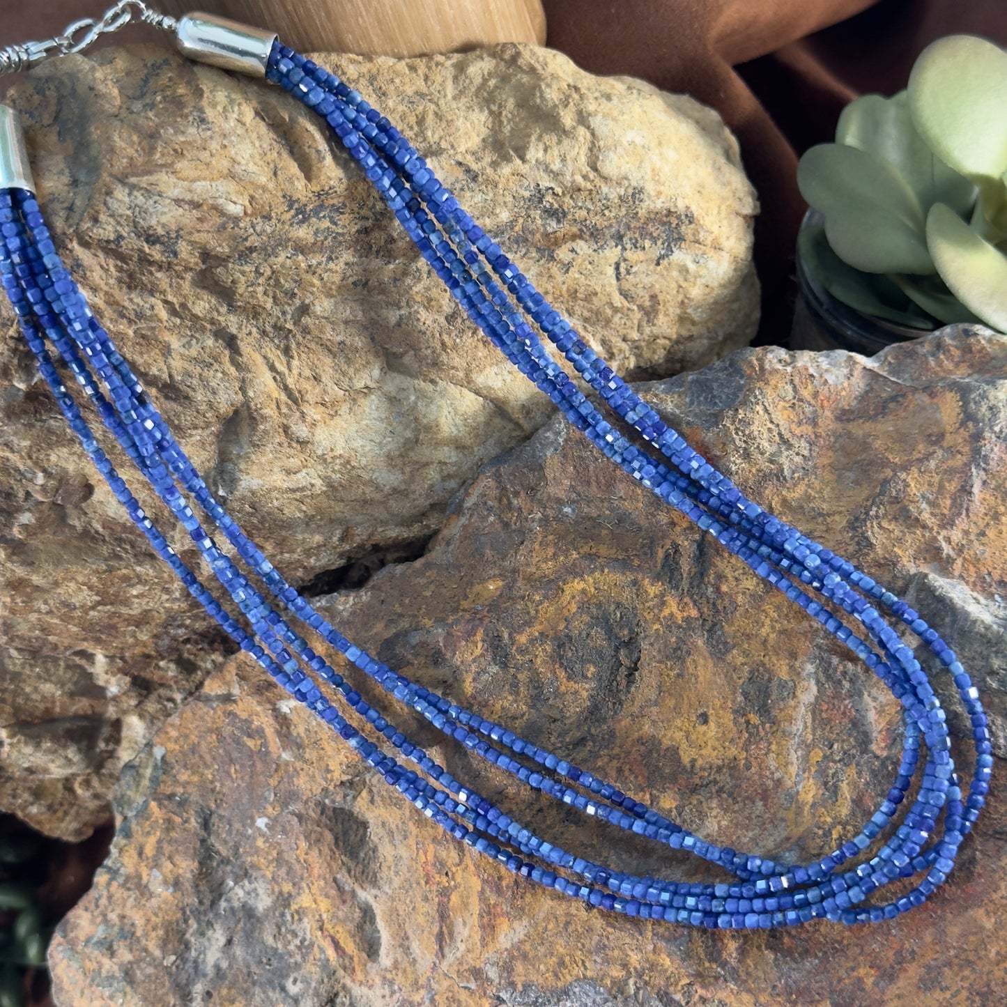 18" Lapis Lazuli 5 Strand Beaded Necklace by Artie Yellowhorse