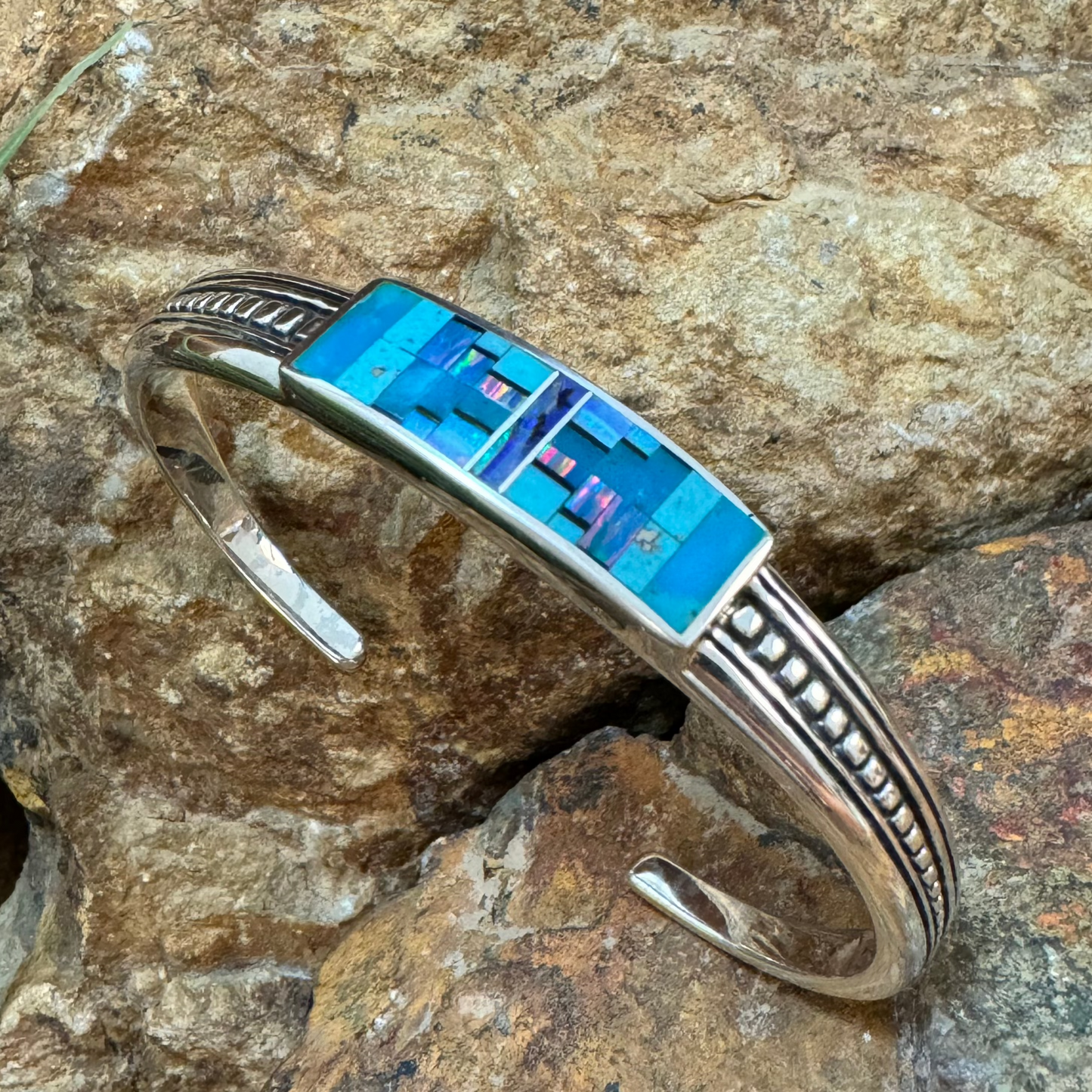 David Rosales Stardust Inlaid Sterling Silver Bracelet