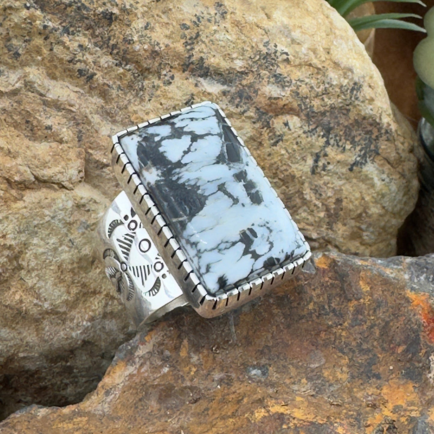 White Buffalo Sterling Silver Ring by Murphy Platero - Size 11.5