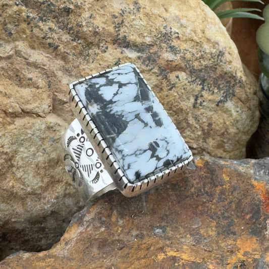 White Buffalo Sterling Silver Ring by Murphy Platero - Size 11.5