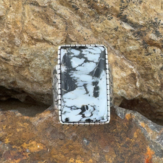 White Buffalo Sterling Silver Ring by Murphy Platero - Size 11.5