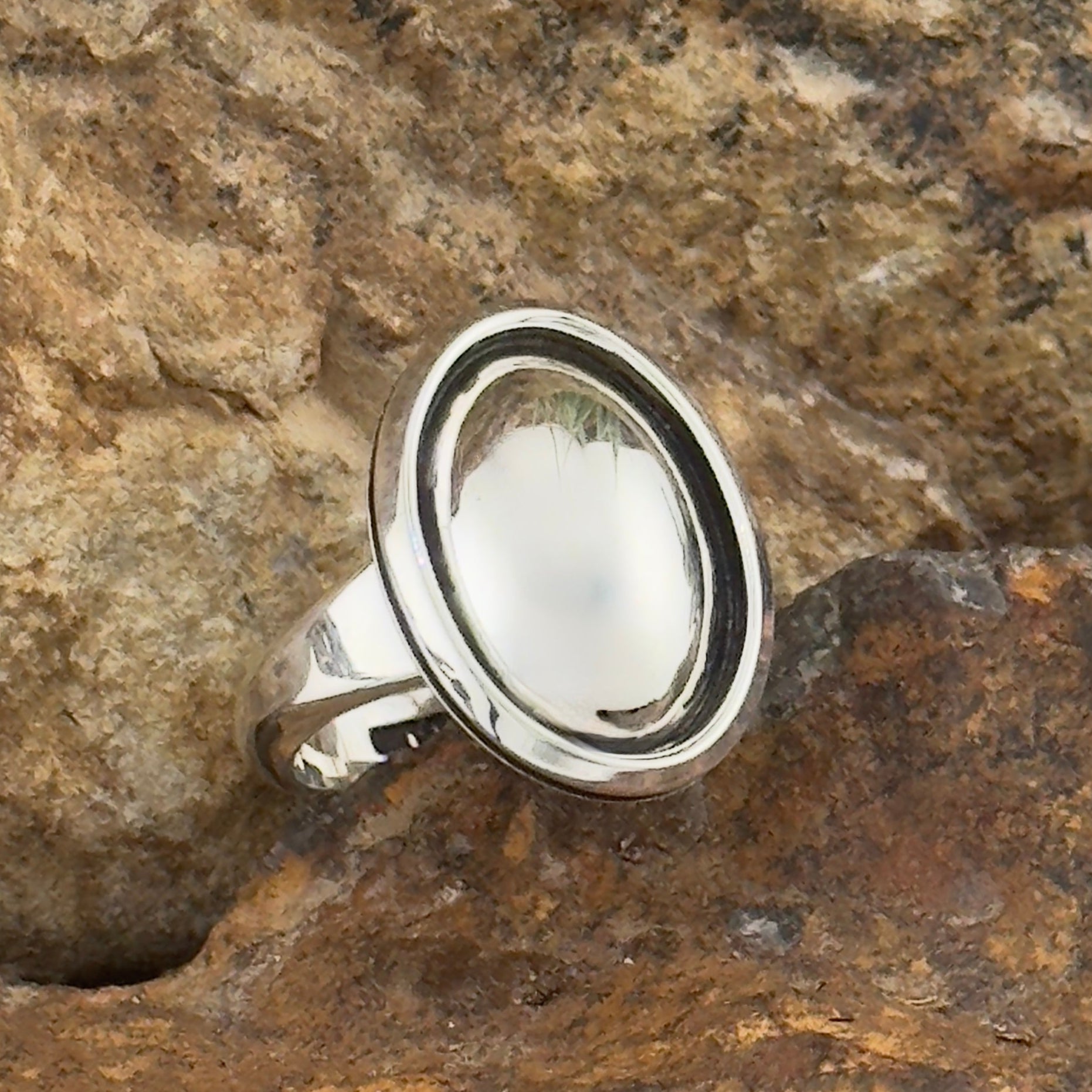 Sterling Silver Oval Dome Shadow Box Ring by Artie Yellowhorse – Black ...
