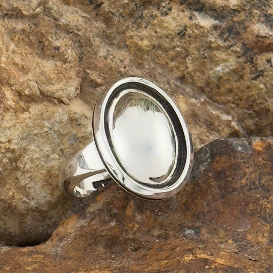 Sterling Silver Oval Dome Shadow Box Ring by Artie Yellowhorse