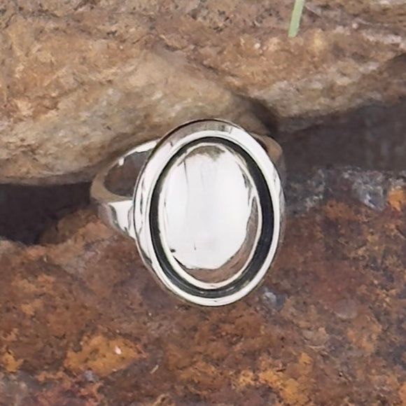 Sterling Silver Oval Dome Shadow Box Ring by Artie Yellowhorse