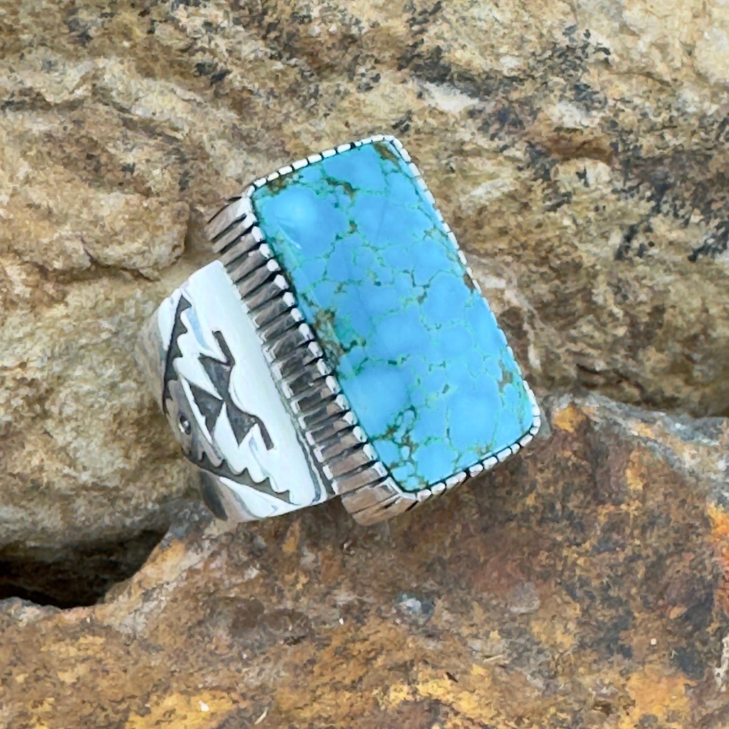 Kingman Turquoise Sterling Silver Ring by Joe Piaso - Size 9.5