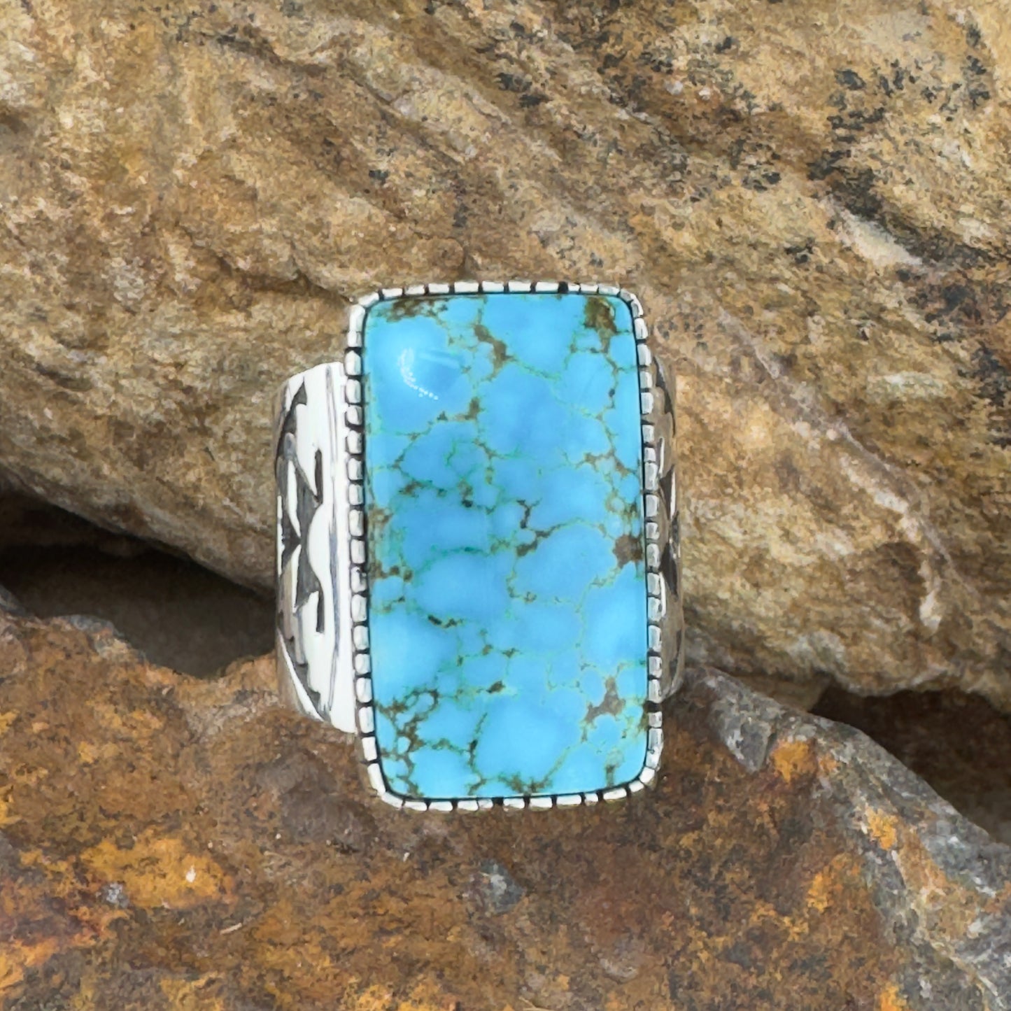 Kingman Turquoise Sterling Silver Ring by Joe Piaso - Size 9.5