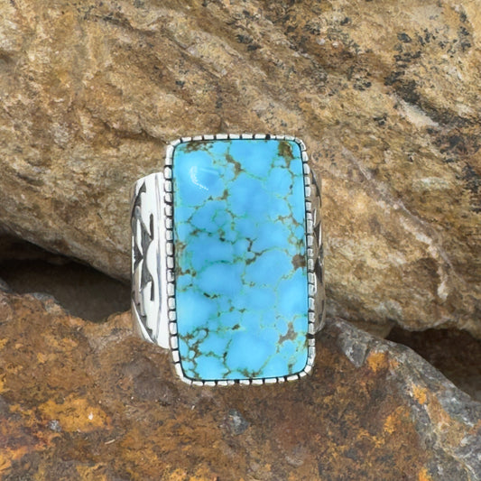 Kingman Turquoise Sterling Silver Ring by Joe Piaso - Size 9.5