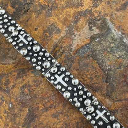 Traditional Dot and Cross Sterling Silver Link Bracelet by Akee Douglas