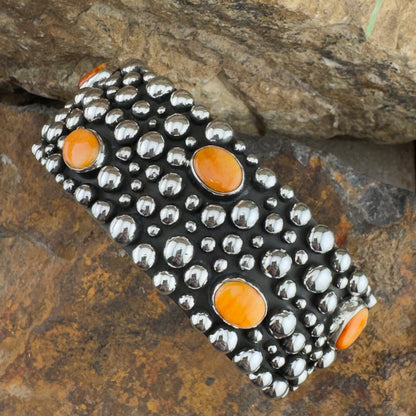 Million Drops Orange Spiny Oyster Sterling Silver Cuff Bracelet by Ray Coriz