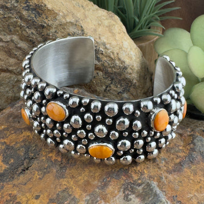 Million Drops Orange Spiny Oyster Sterling Silver Cuff Bracelet by Ray Coriz
