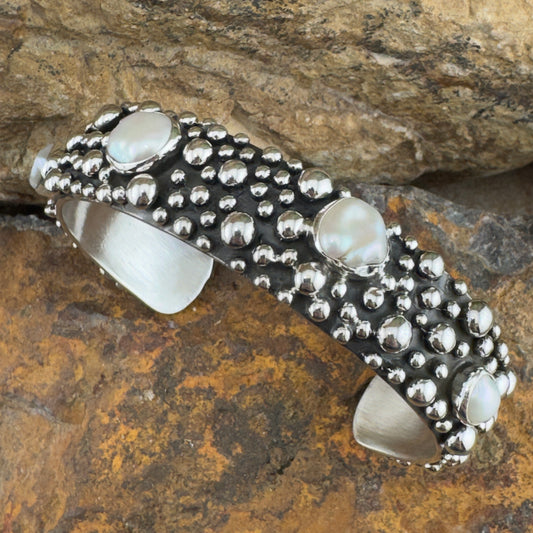Million Drops Fresh Water Pearl Sterling Silver Cuff Bracelet by Ray Coriz