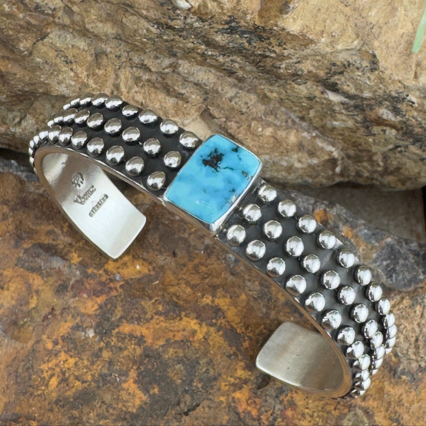 Million Drops Kingman Turquoise Sterling Silver Cuff Bracelet by Ray Coriz