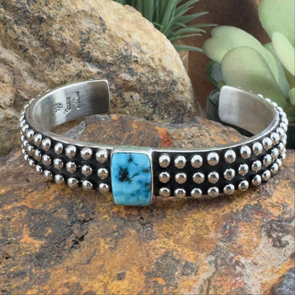 Million Drops Kingman Turquoise Sterling Silver Cuff Bracelet by Ray Coriz