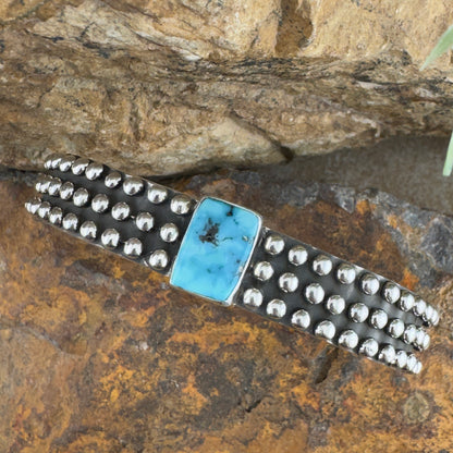 Million Drops Kingman Turquoise Sterling Silver Cuff Bracelet by Ray Coriz