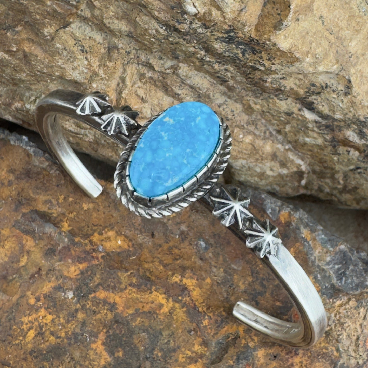 Kingman Turquoise Sterling Silver Bracelet by Mary Tso