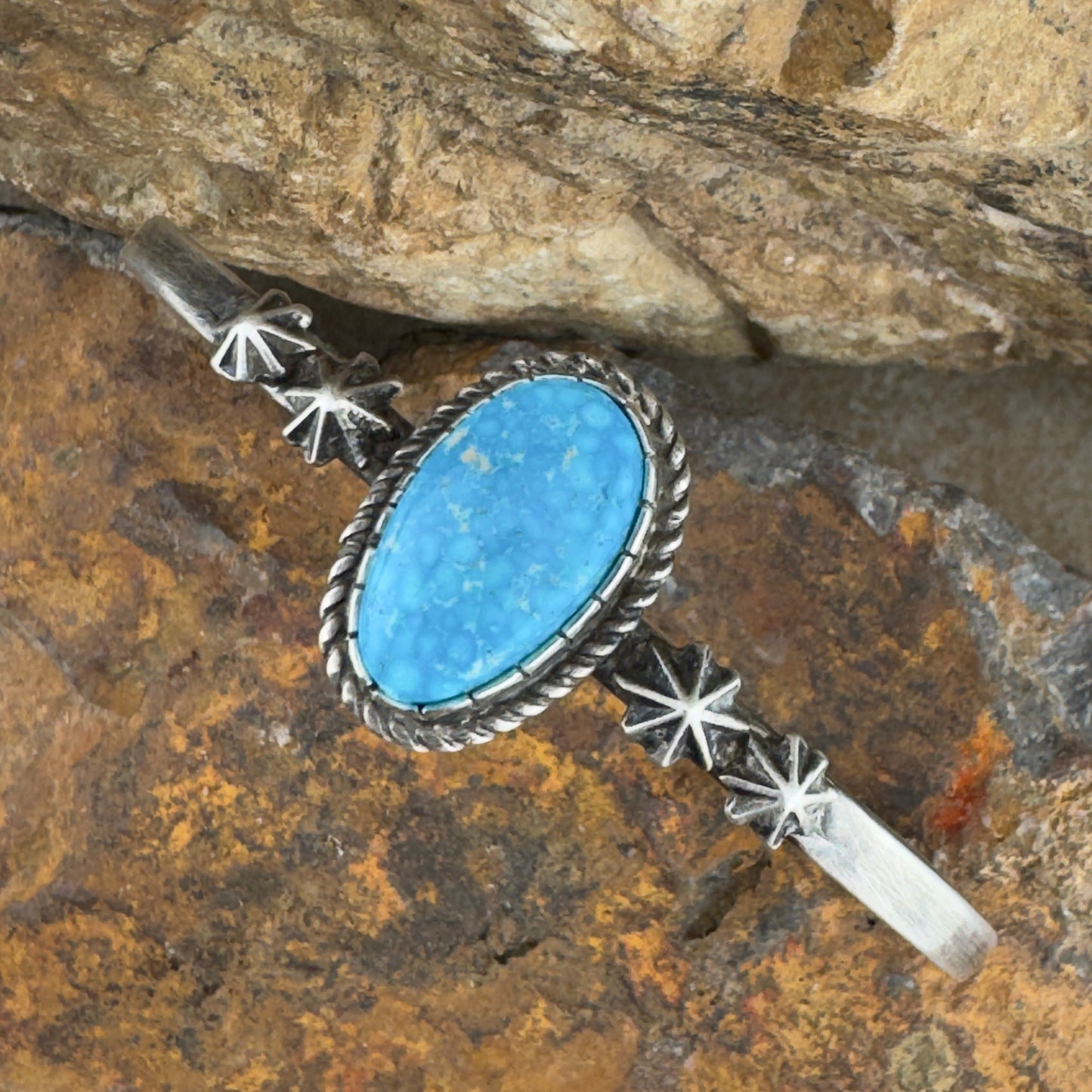 Kingman Turquoise Sterling Silver Bracelet by Mary Tso