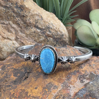 Kingman Turquoise Sterling Silver Bracelet by Mary Tso