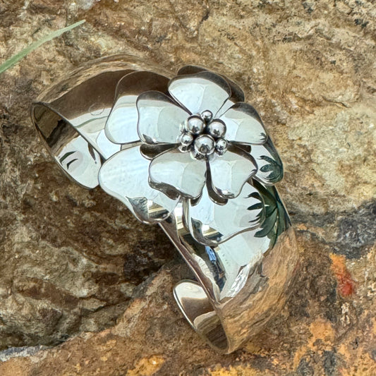 Sterling Silver 3D Flower Cuff Bracelet by Artie Yellowhorse