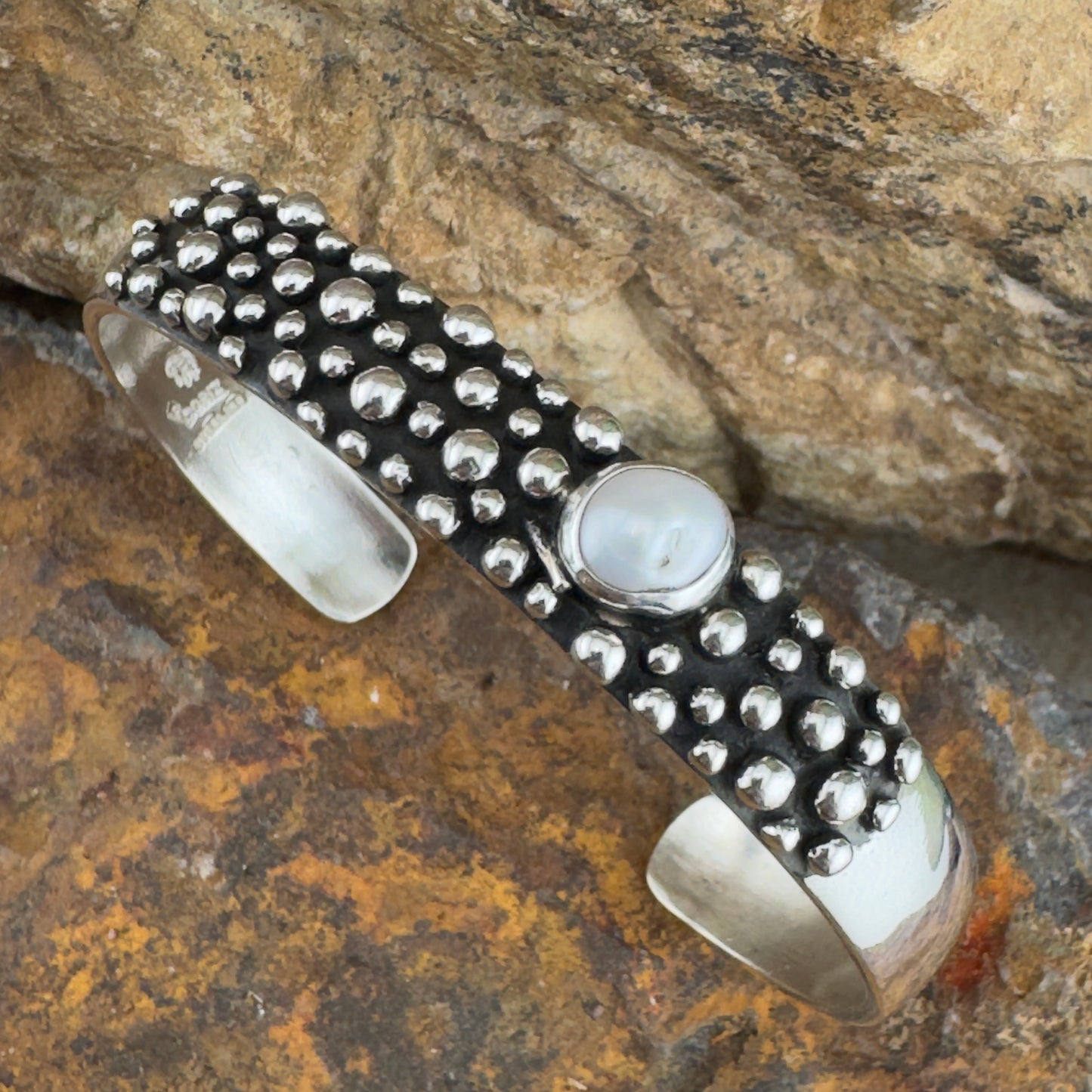 Million Drops Fresh Water Pearl Sterling Silver Cuff Bracelet by Ray Coriz