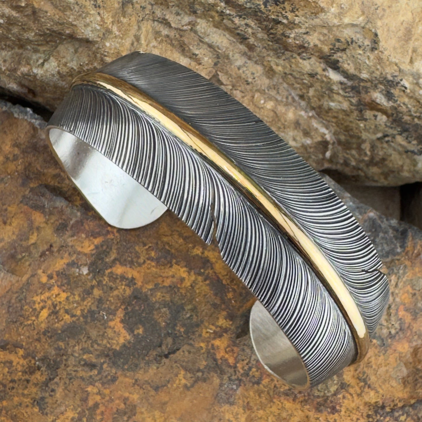 Sterling Silver Feather Cuff Bracelet w/ Gold Fill by Angela Martin