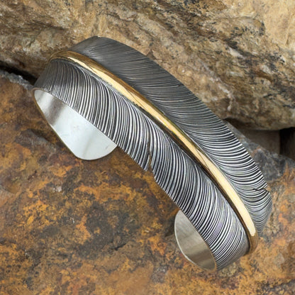 Sterling Silver Feather Cuff Bracelet w/ Gold Fill by Angela Martin