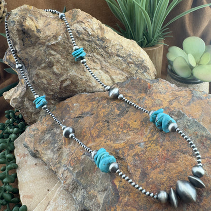 Turquoise & Sterling Silver Beaded Necklace by Ester Reano – 22"