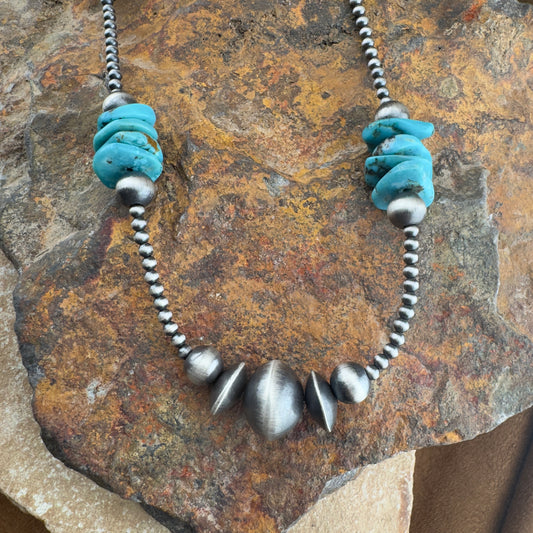 Turquoise & Sterling Silver Beaded Necklace by Ester Reano – 22"