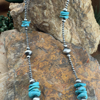 Turquoise & Sterling Silver Beaded Necklace by Ester Reano – 22"