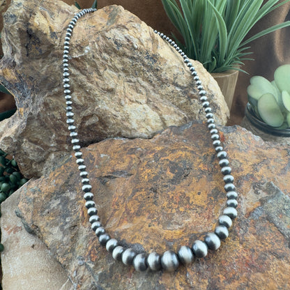 Graduated Sterling Silver Navajo Pearl Necklace by Ester Reano – 18"