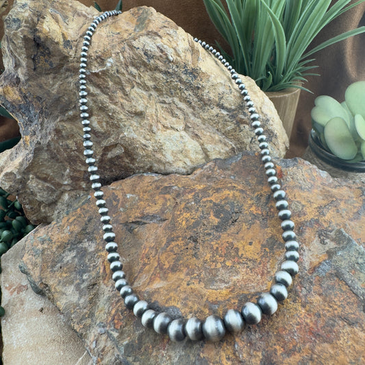 Graduated Sterling Silver Navajo Pearl Necklace by Ester Reano – 18"