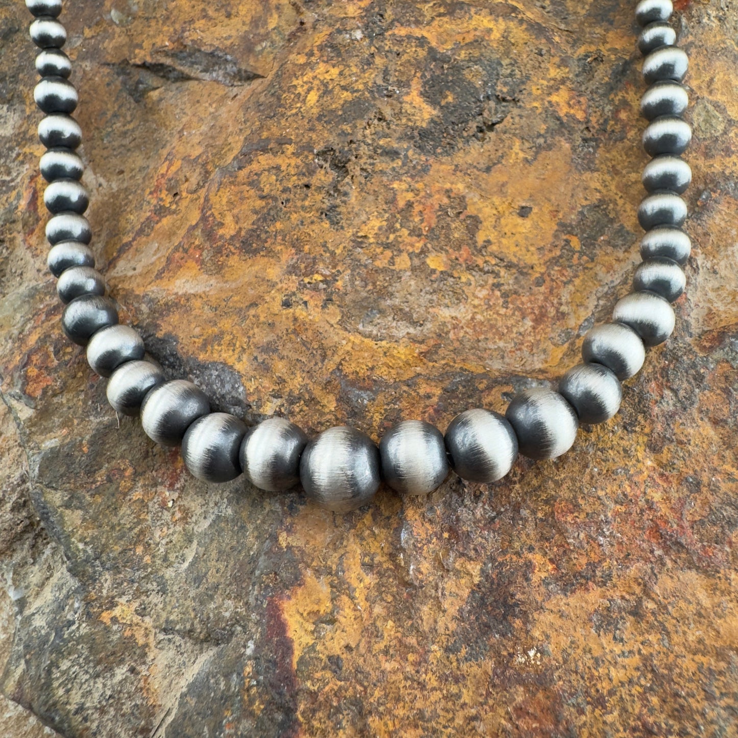 Graduated Sterling Silver Navajo Pearl Necklace by Ester Reano – 18"