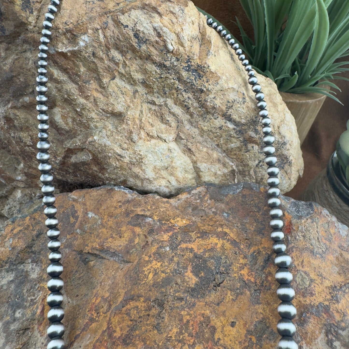 Graduated Sterling Silver Navajo Pearl Necklace by Ester Reano – 18"