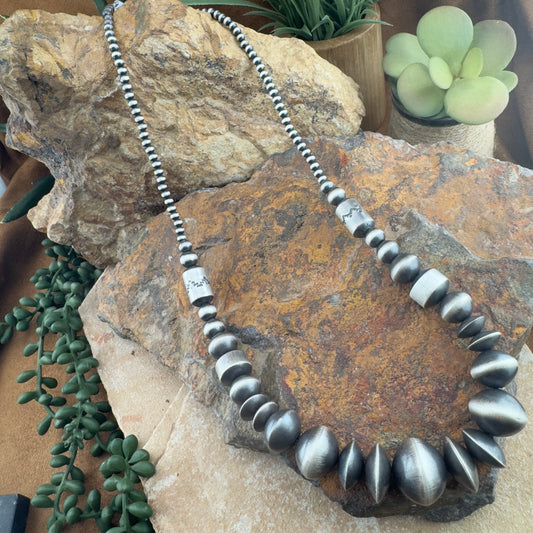 Oxidized Sterling Silver Navajo Pearl Bead Necklace – 22” by Rose Martin
